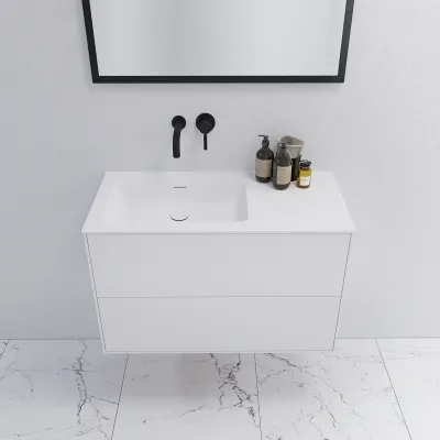 Pulcher Mood 90L Soho - Badrumsmöbel 90x46 cm, Matt vit m/ SolidTec® handfat