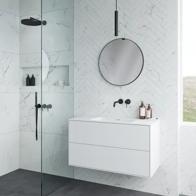 Pulcher Mood 100 Soho - Badrumsmöbel 100x46 cm, matt vit med SolidTec® handfat