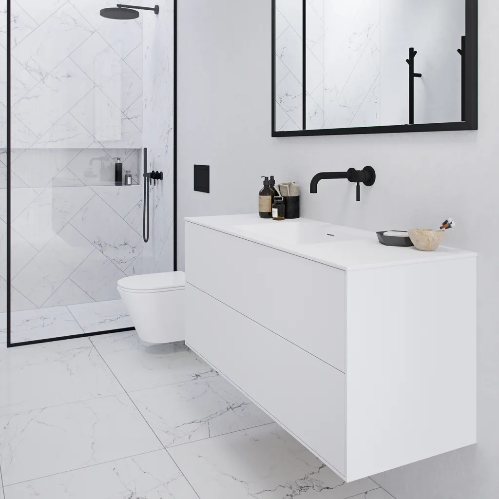 Pulcher Mood 120 Soho - Badrumsmöbel 120x46 cm, mattvit med SolidTec® handfat