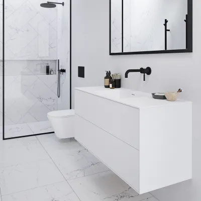 Pulcher Mood 120 Soho - Badrumsmöbel 120x46 cm, mattvit med SolidTec® handfat
