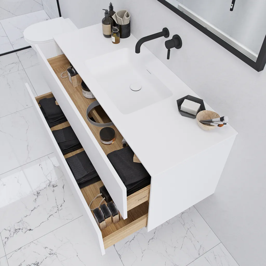 Pulcher Mood 120 Soho - Badrumsmöbel 120x46 cm, mattvit med SolidTec® handfat