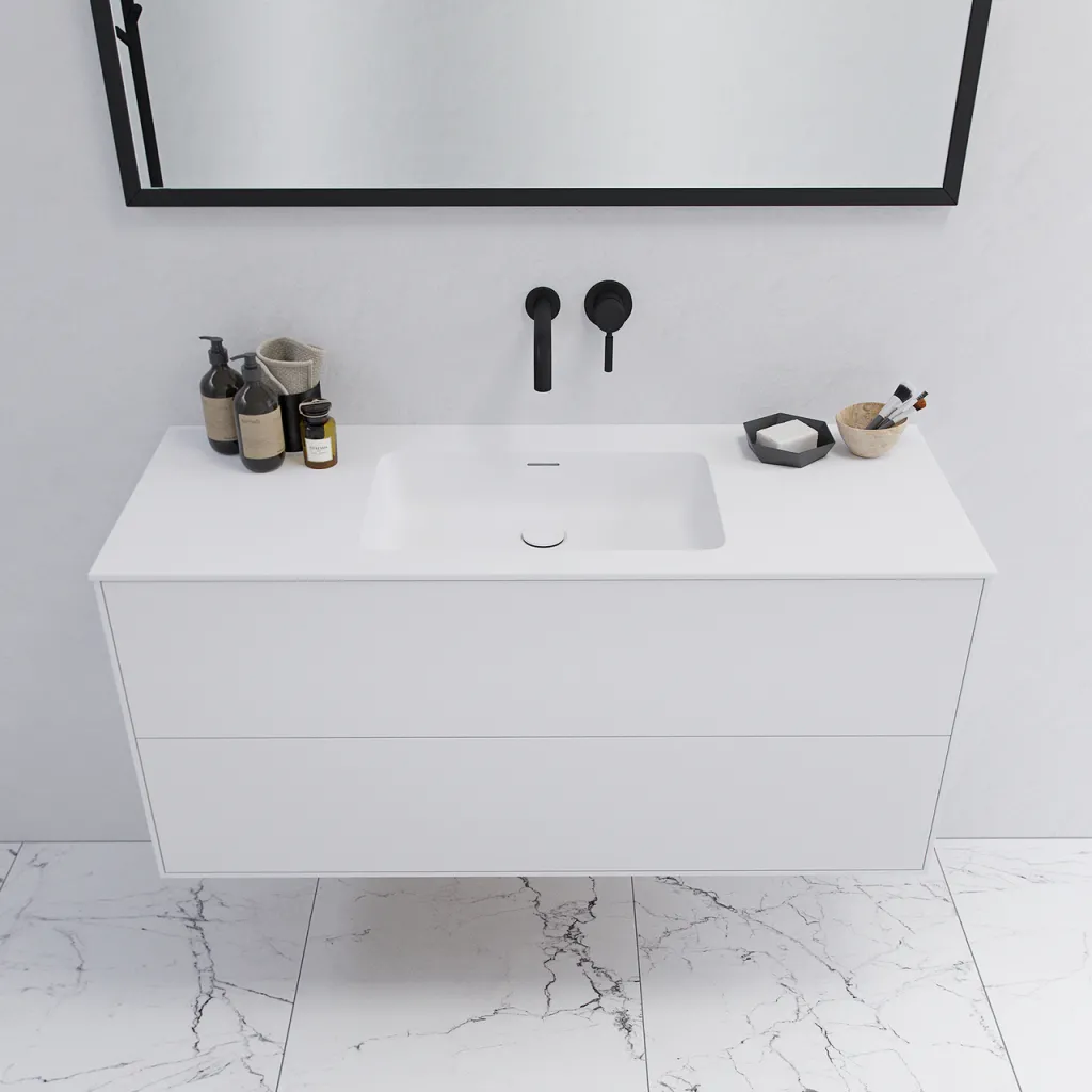 Pulcher Mood 120 Soho - Badrumsmöbel 120x46 cm, mattvit med SolidTec® handfat