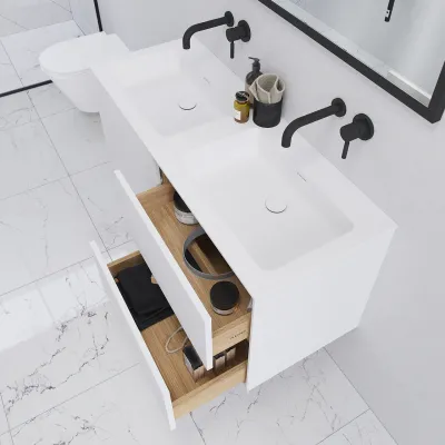 Pulcher Mood 120D Soho - Badrumsmöbel 120x46 cm, mattvit med SolidTec® handfat