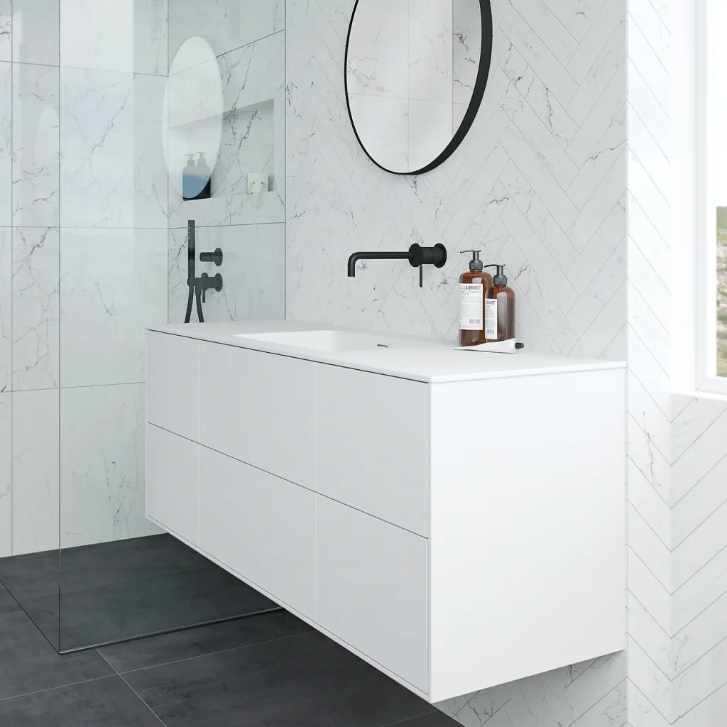 Pulcher Mood 140 Soho - Badrumsmöbel 140x46 cm, matt vit med SolidTec® handfat