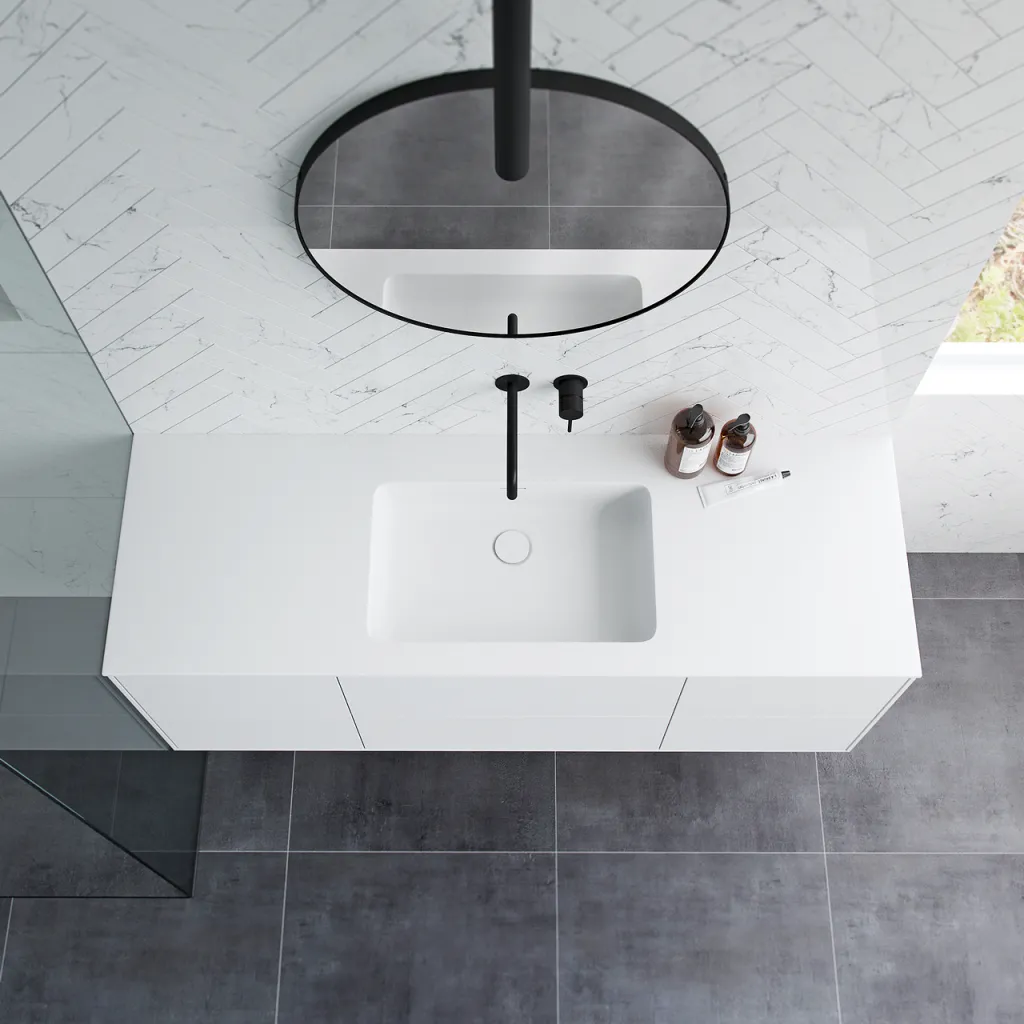 Pulcher Mood 140 Soho - Badrumsmöbel 140x46 cm, matt vit med SolidTec® handfat
