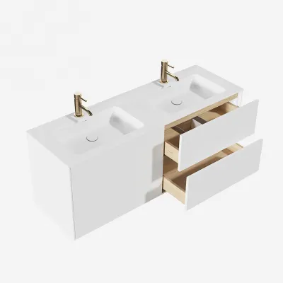 Pulcher Mood 140D Soho - Badrumsmöbel 140x46 cm, mattvit med SolidTec® handfat