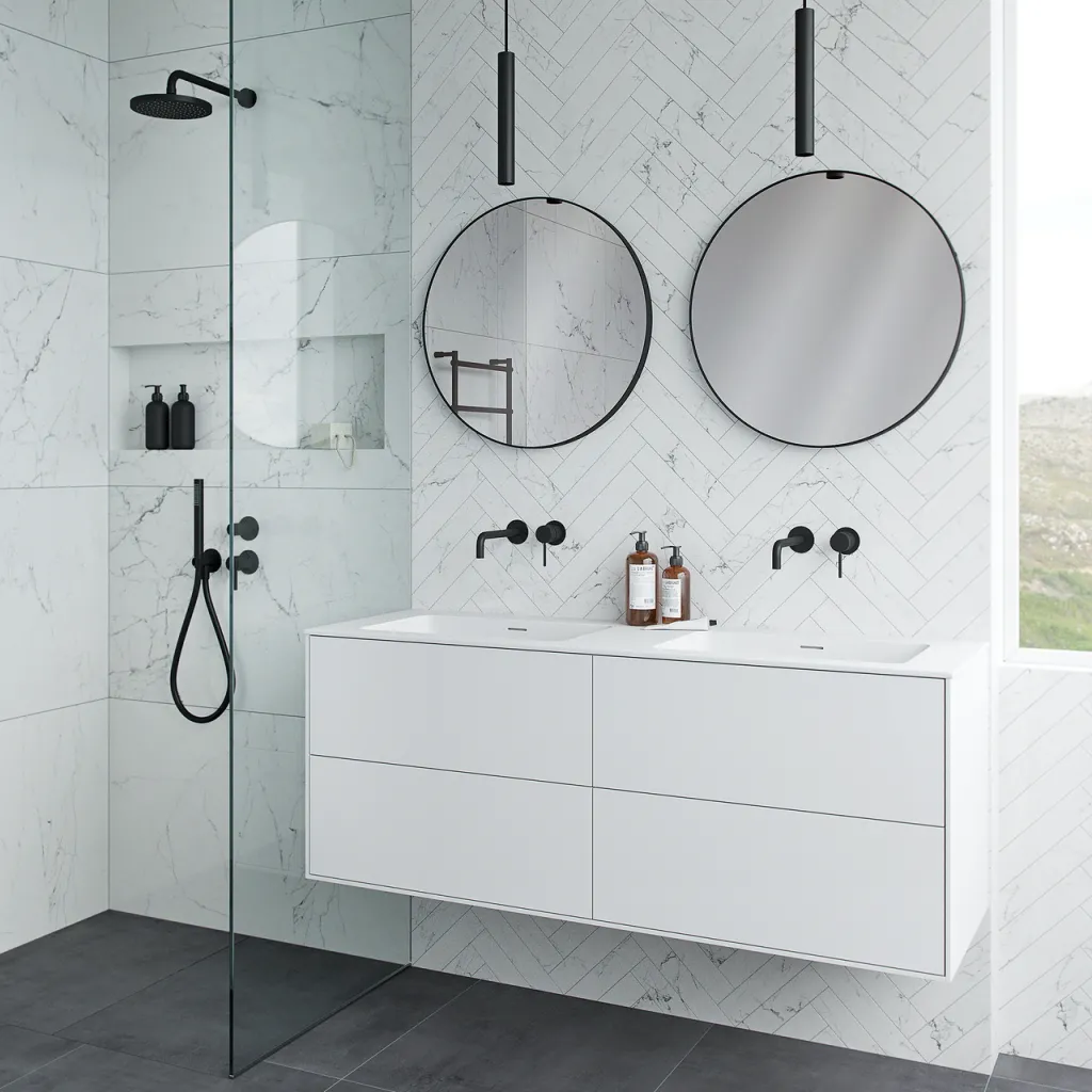 Pulcher Mood 140D Soho - Badrumsmöbel 140x46 cm, mattvit med SolidTec® handfat