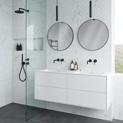 Pulcher Mood 140D Soho - Badrumsmöbel 140x46 cm, mattvit med SolidTec® handfat