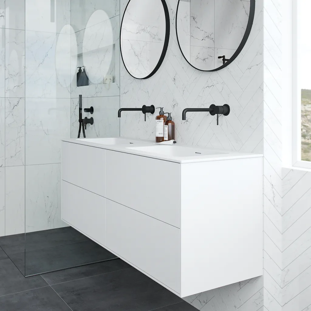 Pulcher Mood 140D Soho - Badrumsmöbel 140x46 cm, mattvit med SolidTec® handfat