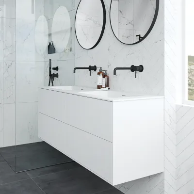 Pulcher Mood 140D Soho - Badrumsmöbel 140x46 cm, mattvit med SolidTec® handfat