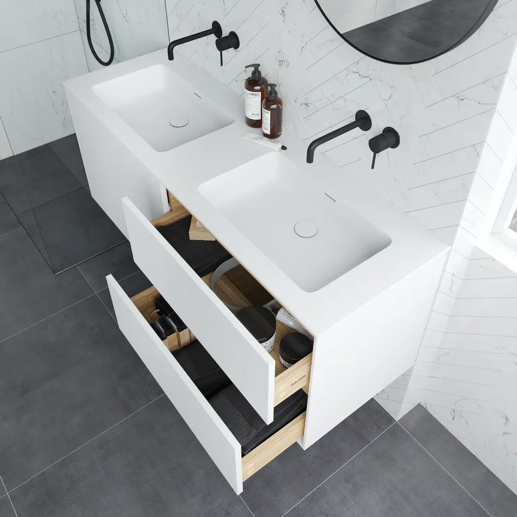 Pulcher Mood 140D Soho - Badrumsmöbel 140x46 cm, mattvit med SolidTec® handfat