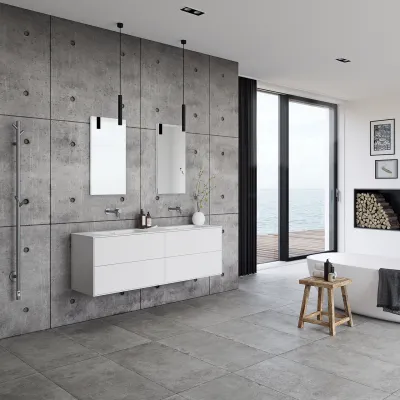 Pulcher Mood 160D Soho - Badrumsmöbel 160x46 cm, mattvit med SolidTec® handfat