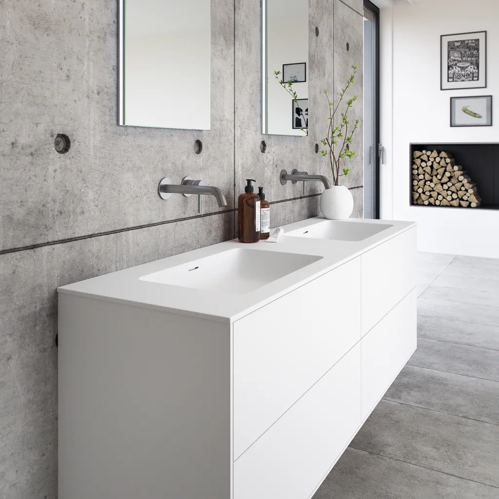 Pulcher Mood 160D Soho - Badrumsmöbel 160x46 cm, mattvit med SolidTec® handfat