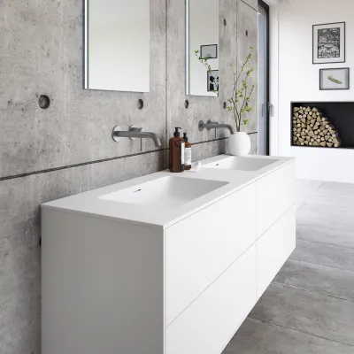 Pulcher Mood 160D Soho - Badrumsmöbel 160x46 cm, mattvit med SolidTec® handfat