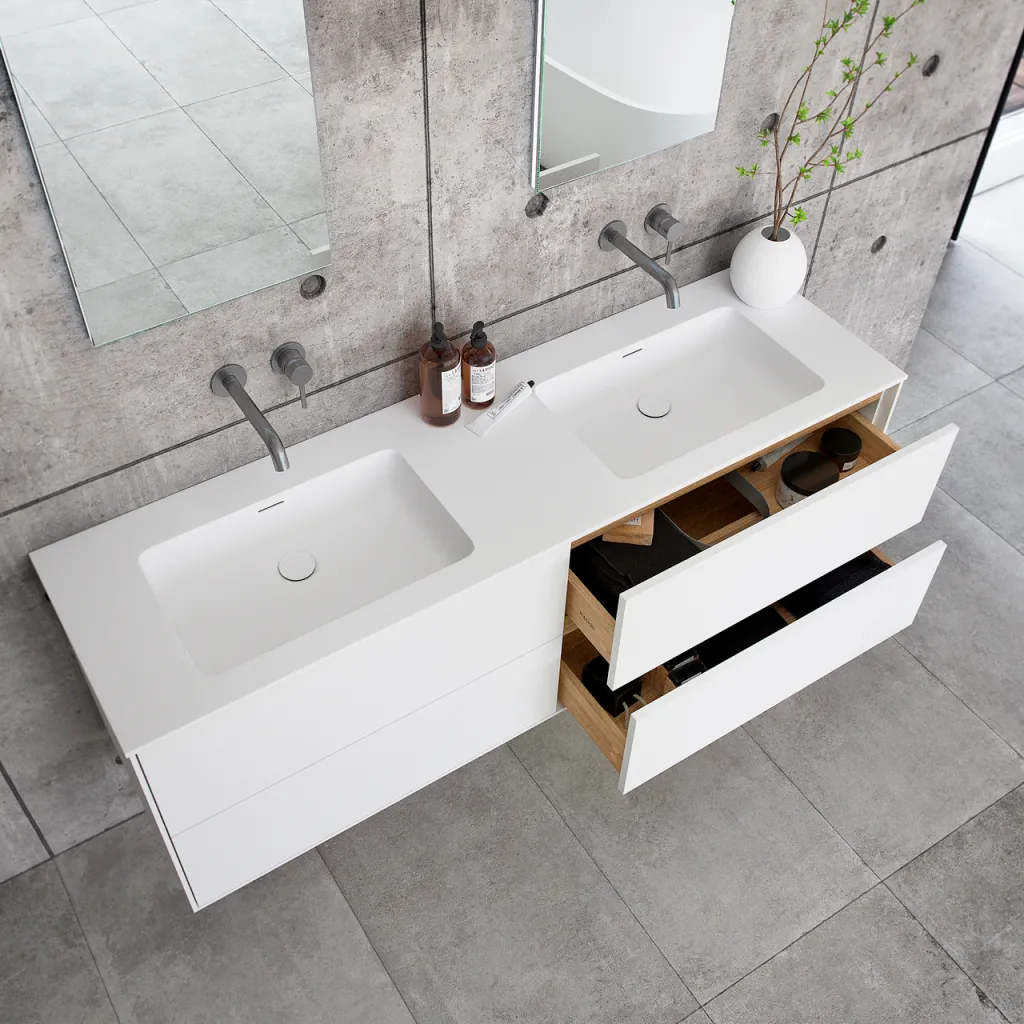 Pulcher Mood 160D Soho - Badrumsmöbel 160x46 cm, mattvit med SolidTec® handfat