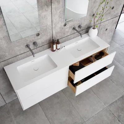 Pulcher Mood 160D Soho - Badrumsmöbel 160x46 cm, mattvit med SolidTec® handfat