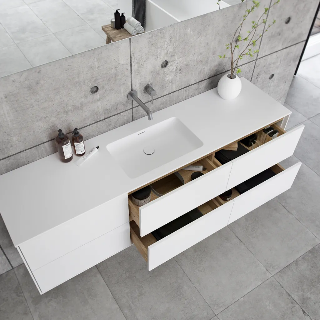 Pulcher Mood 180 Soho - Badrumsmöbel 180x46 cm, mattvit med SolidTec® handfat