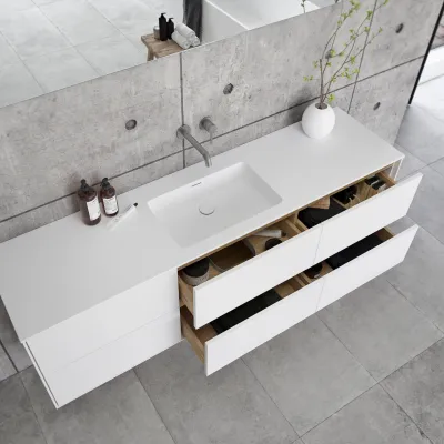 Pulcher Mood 180 Soho - Badrumsmöbel 180x46 cm, mattvit med SolidTec® handfat